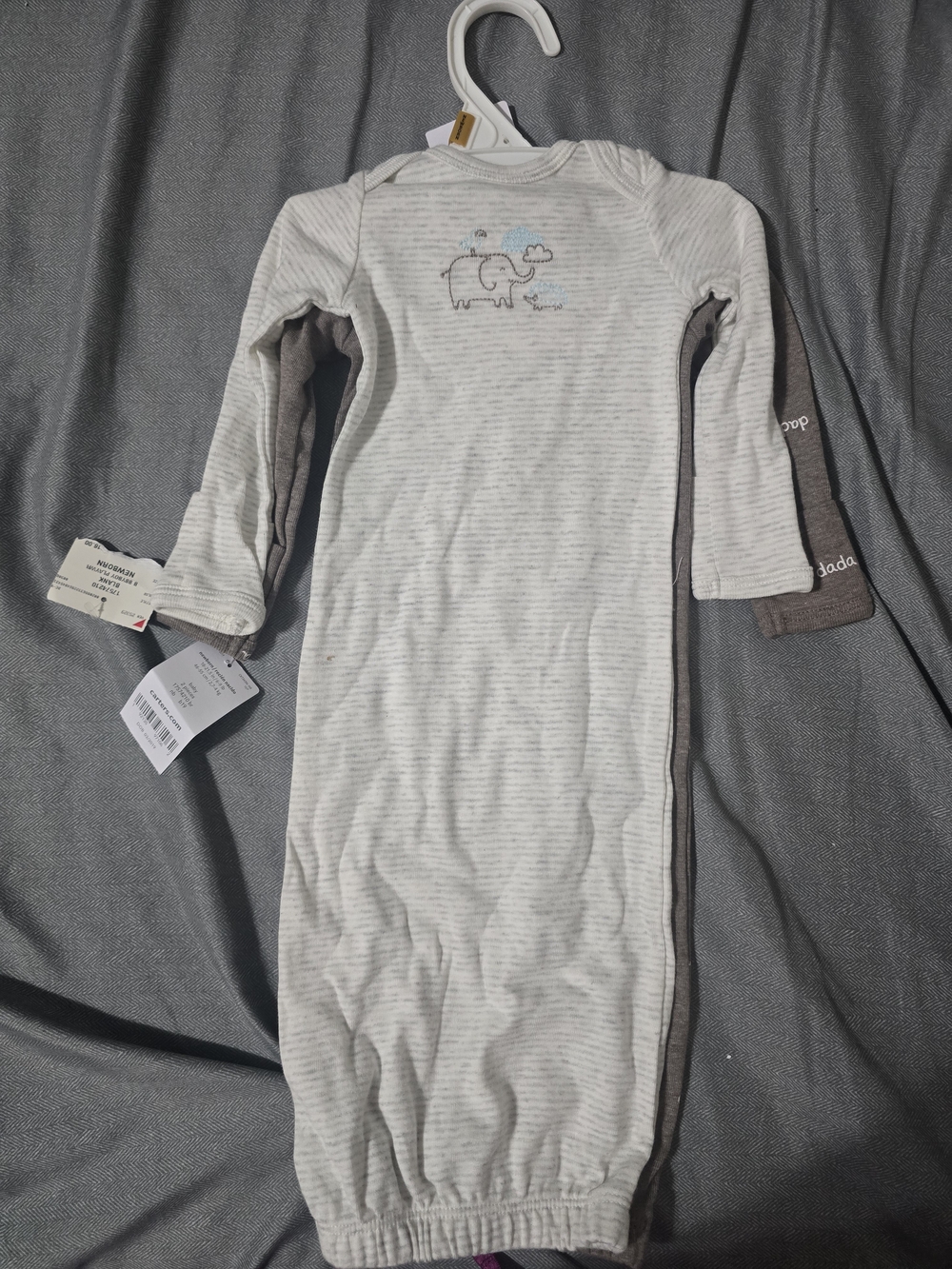 Carter's White & Light Gray Striped Sleep Gown with Elephant